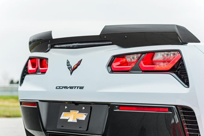 The carbon-fiber rear spoiler is one of many carbon-fiber elements on the Carbon 65 Edition.